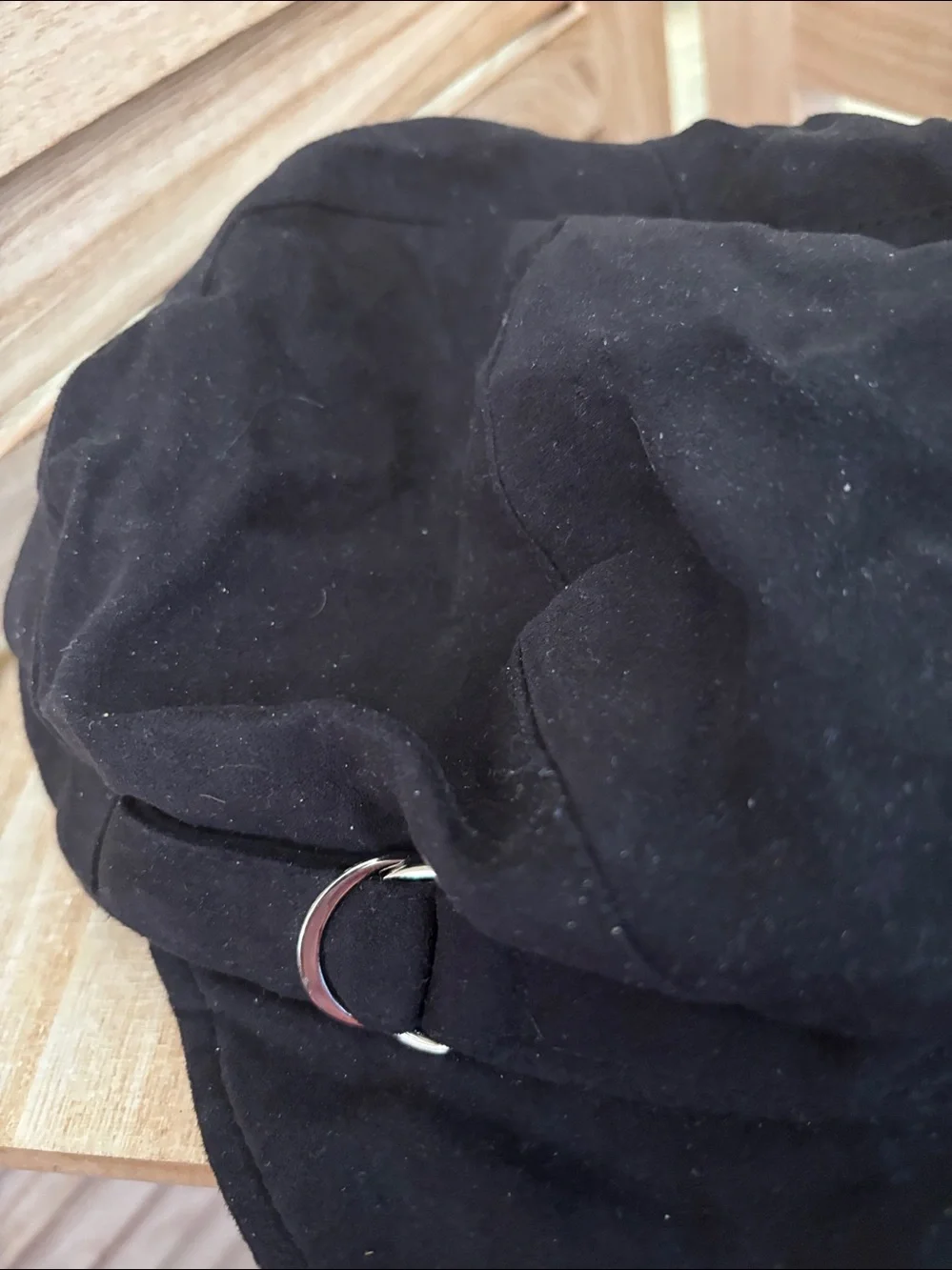 Black Ultrasuede Children’s Newsboy Cap with Decorative Ring